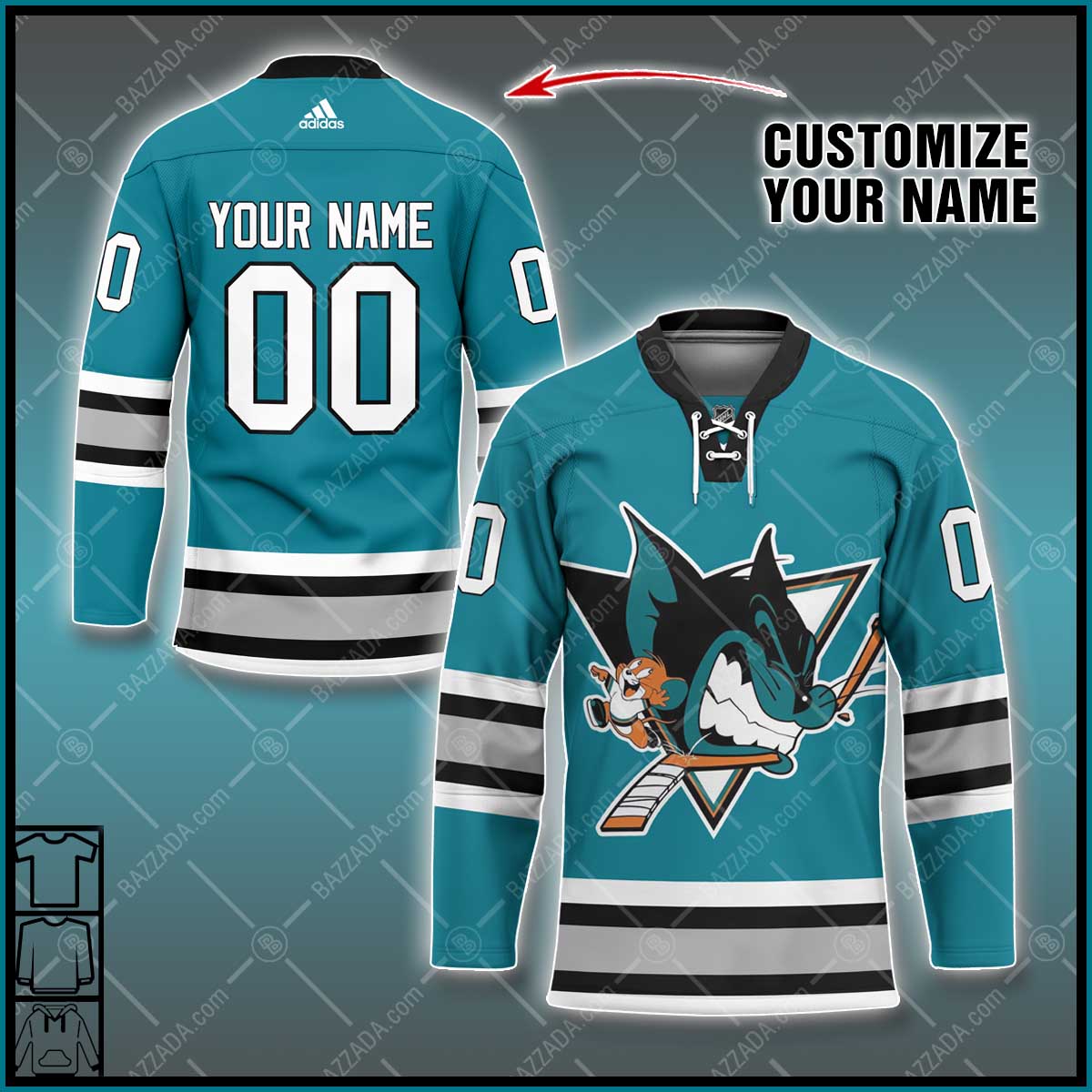 Personalize Name and number Hockey Jersey cartoon character San Jose Sharks logo-Tom & Jerry