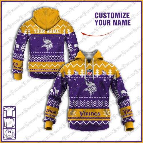 Xmas NFL Minnesota Vikings Personalize name Unisex Sweatshirt , Freece Hoodie, Freece Zipper Hoodie Gift For Thanksgiving Christmas New Year