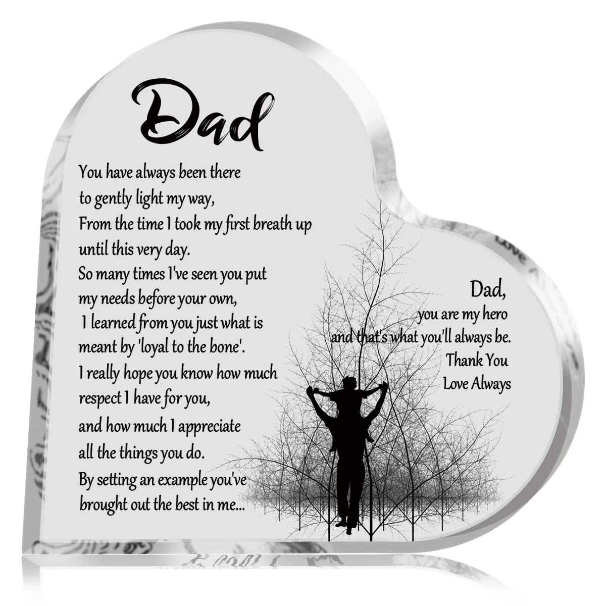 Gift for Dad Heart Shape Acrylic Plaque from Daughter, Son on Father's Day Birthday Thanksgiving Christmas NewYear