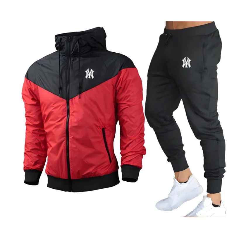 New York Yankees MLB Tracksuit Winter Sets Fleece Zipper Hoodie Waterprool and SweatPants Sportswear Men Women 002