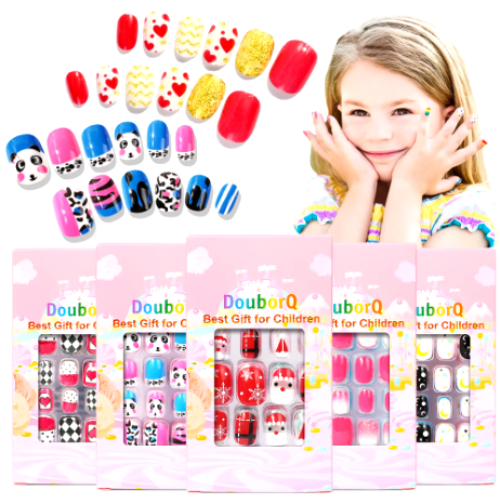 120Pcs Candy Child Nail Tips Kids False Nail Girls Cartoon Press on Nails Colorful Festival Full Cover Nails Cute Manicure Tools