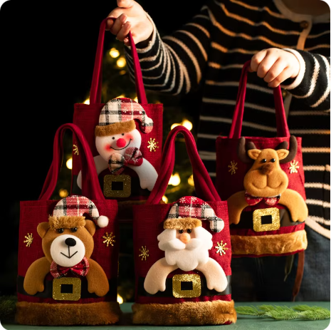 Christmas Gift Bag Linen Cloth New Year Children's Candy Handbag Christmas Eve Apple Storage Bag Xmas Santa Claus Wholesale 2024