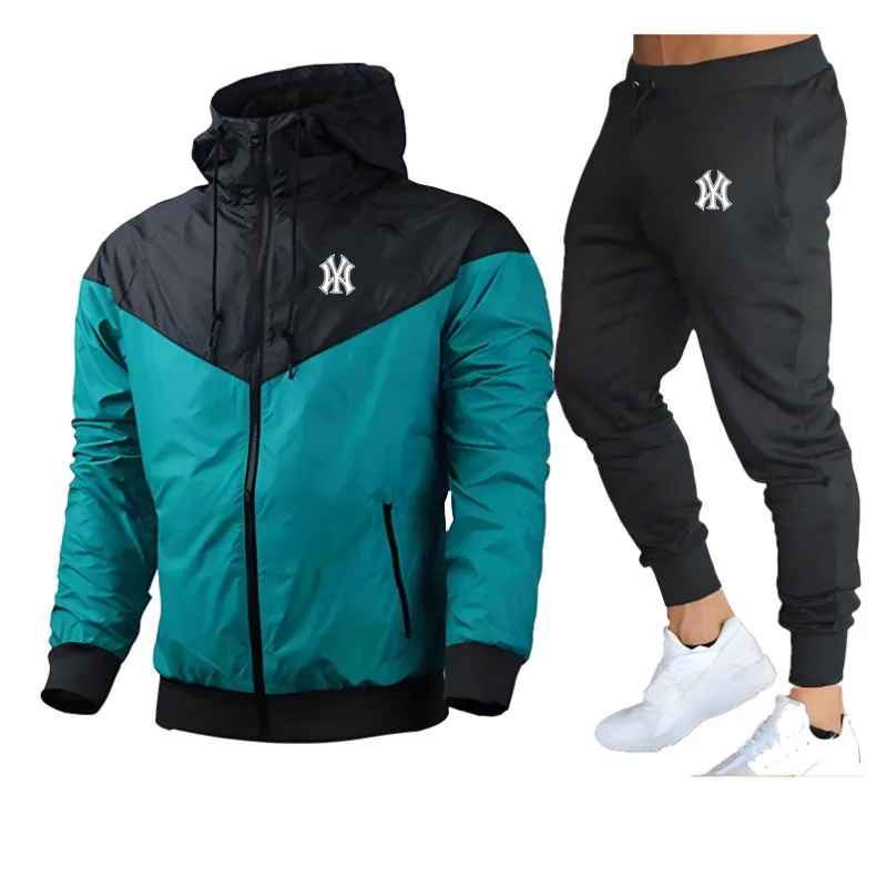 New York Yankees MLB Tracksuit Winter Sets Fleece Zipper Hoodie Waterprool and SweatPants Sportswear Men Women 003