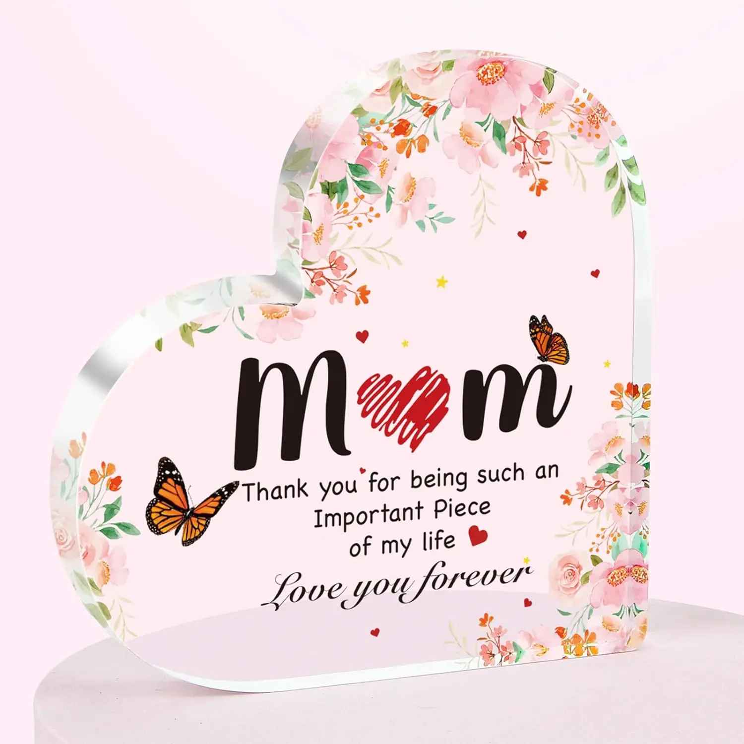 Gift for Mom Heart Acrylic ornament from Daughter, Son on Mother's Day Birthday Thanksgiving Christmas NewYear