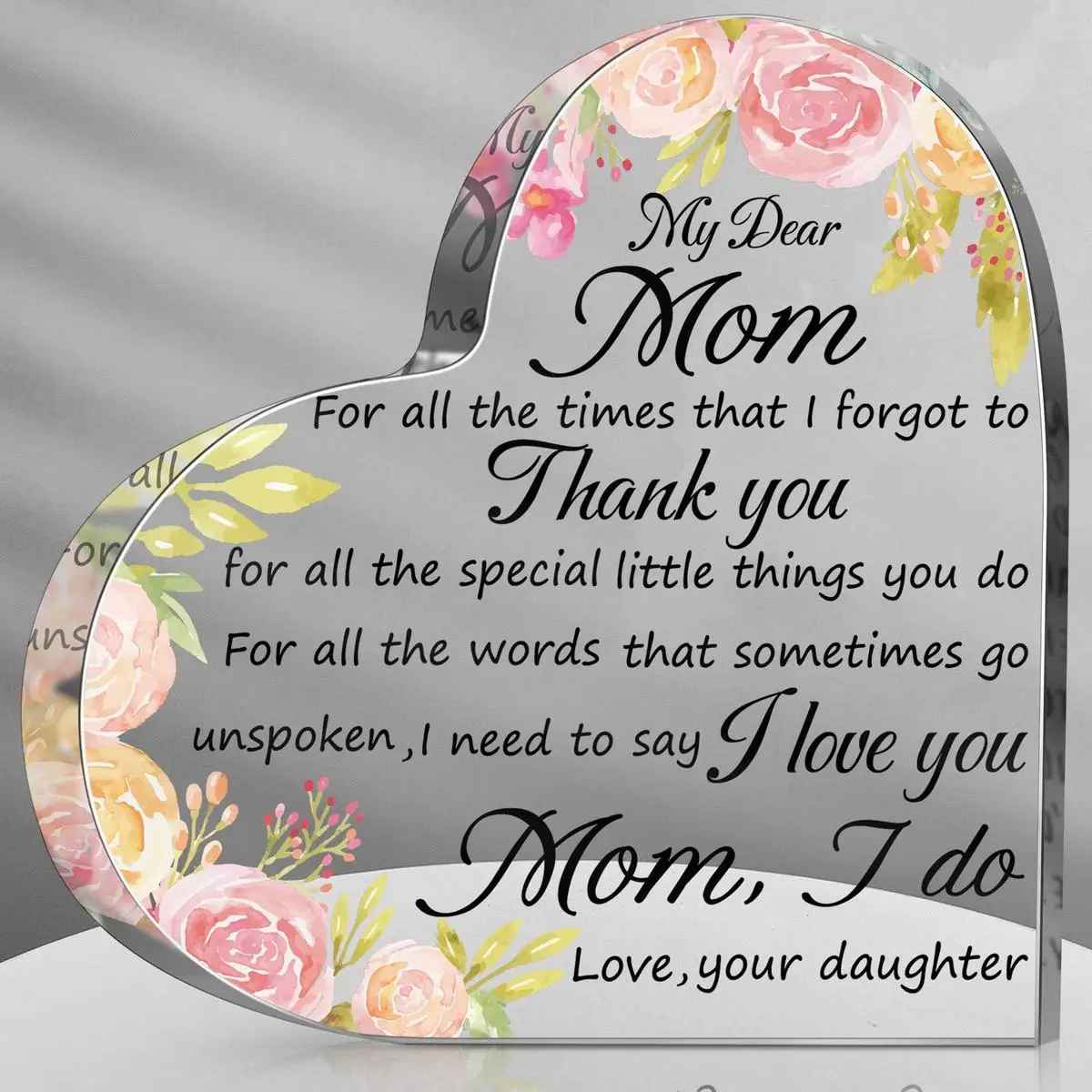 To my Mom Heart Acrylic Plaque from Daughter, Son on Mother's Day Birthday Thanksgiving Christmas NewYear