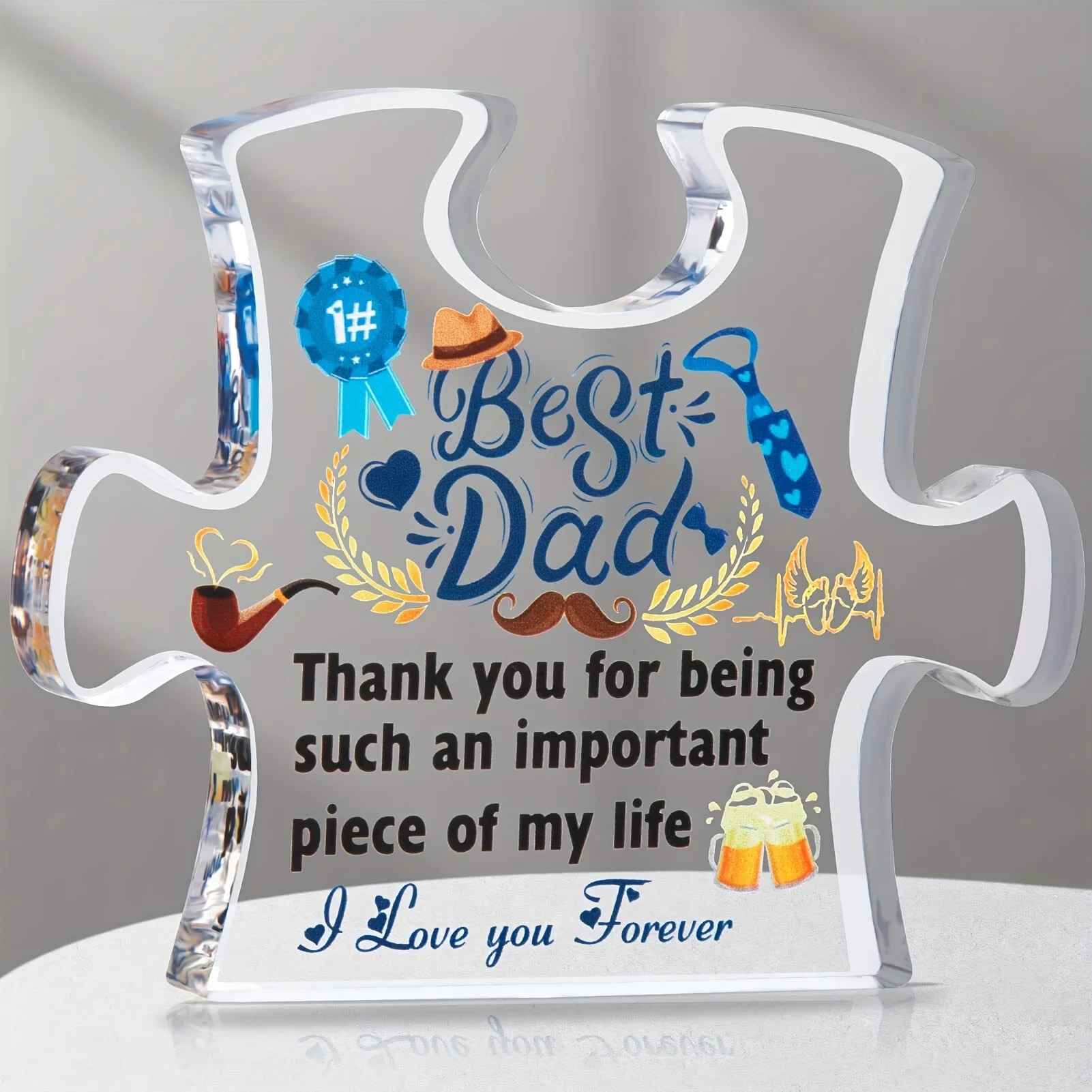 Best Dad Ever puzzle graphic acrylic plaque from Daughter, Son on Father's Day Birthday Thanksgiving Christmas NewYear