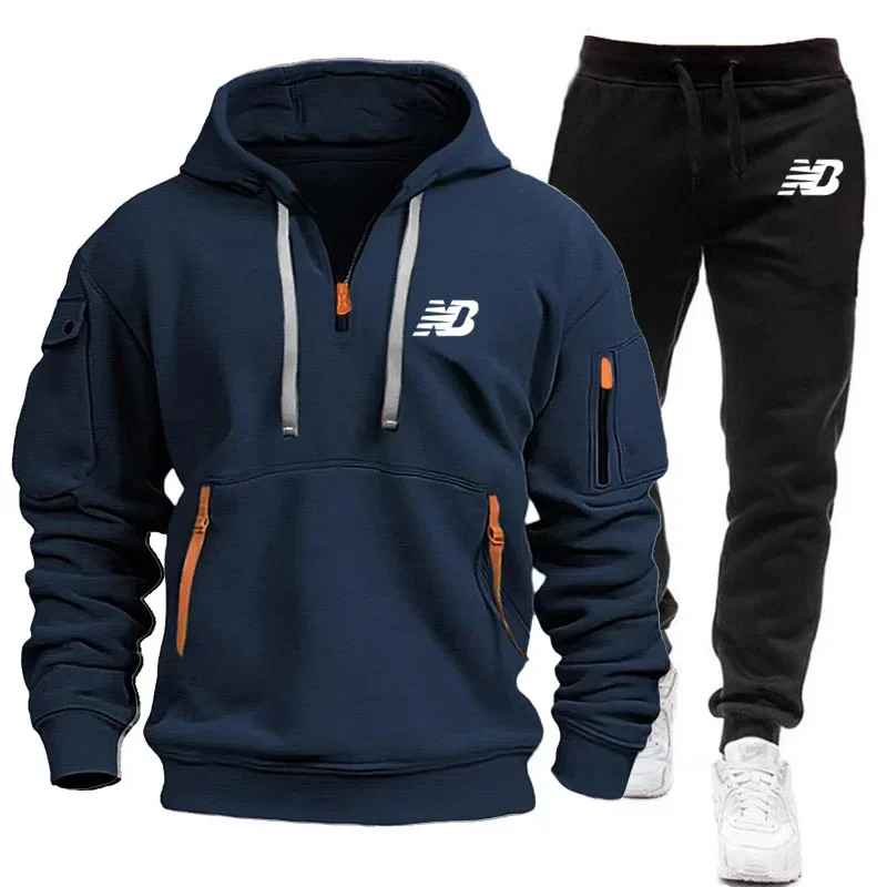 New Balance Tracksuit Winter Sets Fleece Hooded Sweatshirt Sportswear Men Women 003