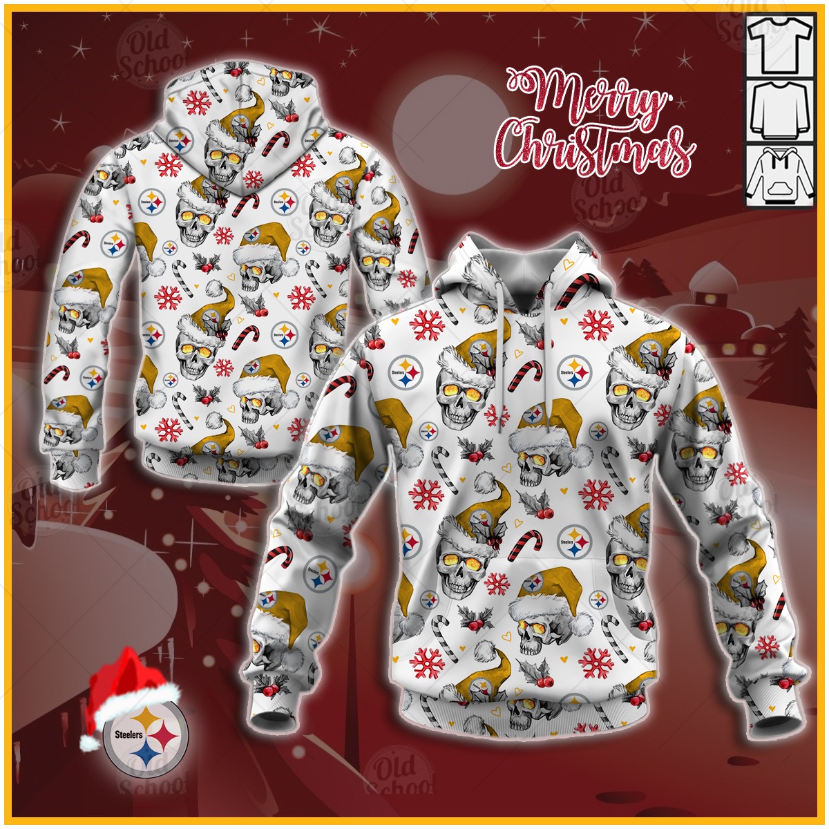 NFL Pittsburgh Steelers Christmas Skulls 3D All Over Printed - WinGear.shop - Personalize Your Own New & Retro Sports Jerseys, Hoodies, T Shirts