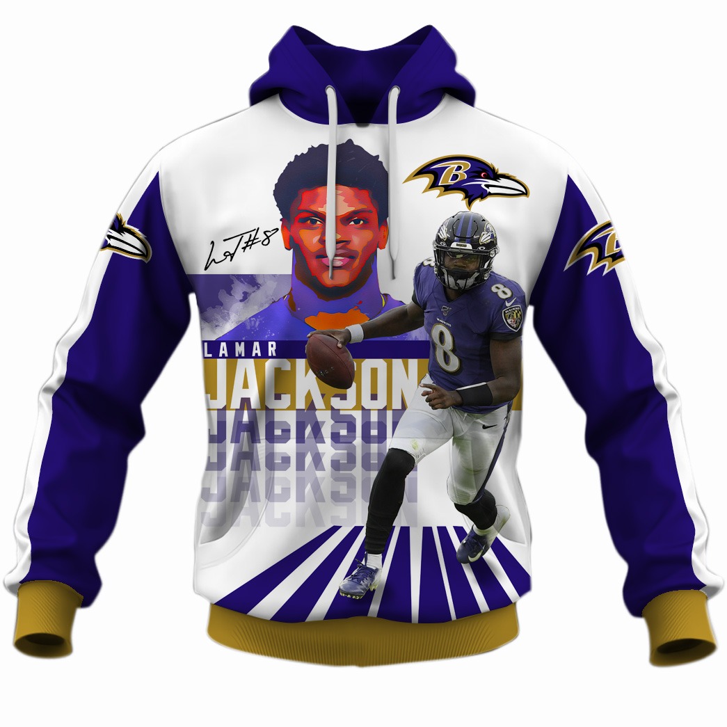 Lamar Jackson Baltimore Ravens NFL 3D Hoodie T shirt Sleeve T54 - WinGear.shop - Personalize Your Own New & Retro Sports Jerseys, Hoodies, T Shirts