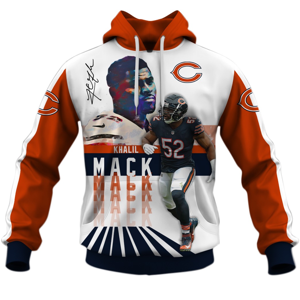 Khalil Mack Chicago Bears NFL 3D Hoodie T shirt Sleeve T54 - WinGear.shop - Personalize Your Own New & Retro Sports Jerseys, Hoodies, T Shirts