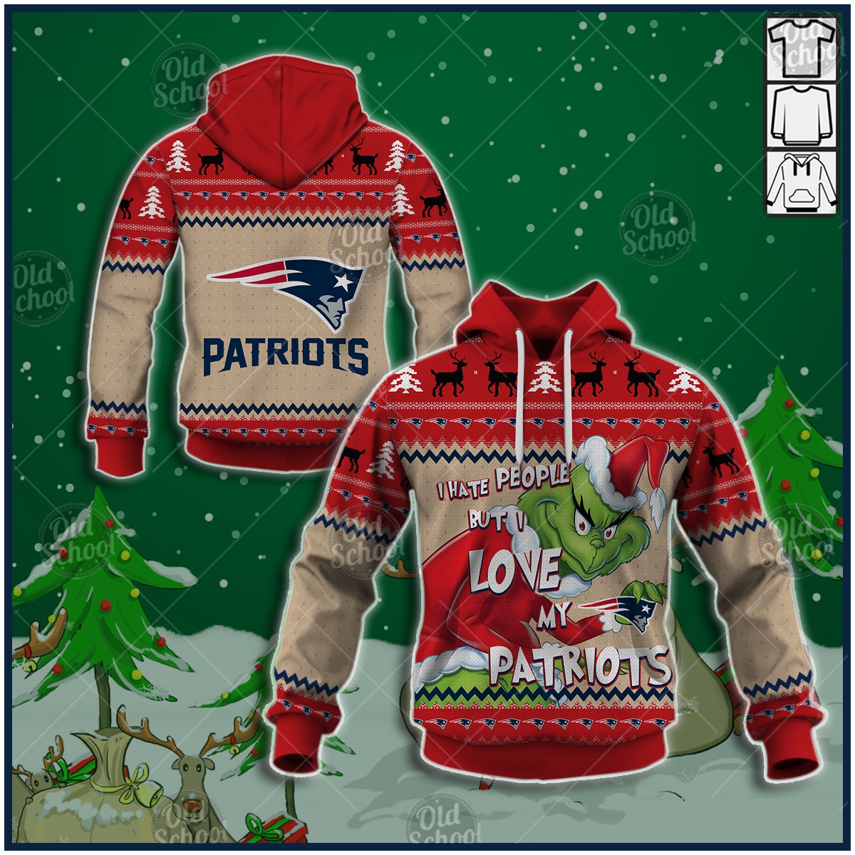 NFL New England Patriots x Grinch Christmas Ugly Sweater Style - WinGear.shop - Personalize Your Own New & Retro Sports Jerseys, Hoodies, T Shirts