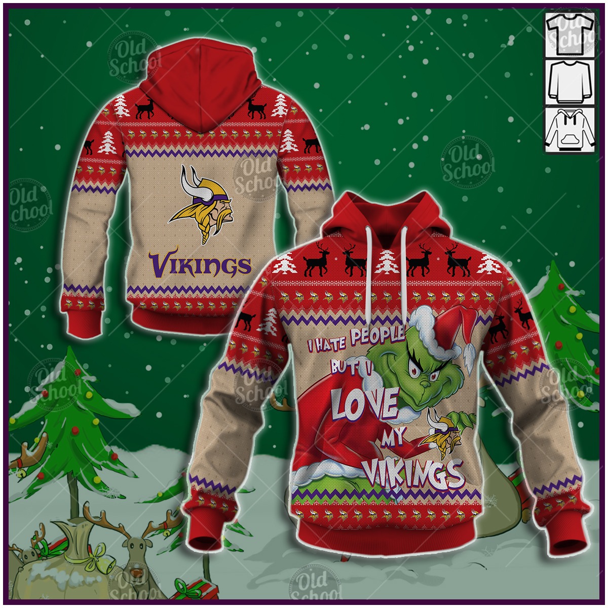 NFL Minnesota Vikings x Grinch Christmas Ugly Sweater Style - WinGear.shop - Personalize Your Own New & Retro Sports Jerseys, Hoodies, T Shirts