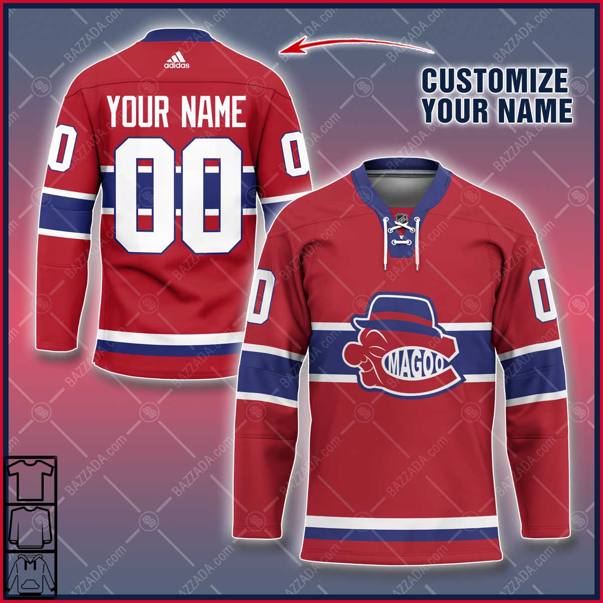 Personalize Name and number Hockey Jersey cartoon character Montreal Canadiens logo-Mr. Magoo