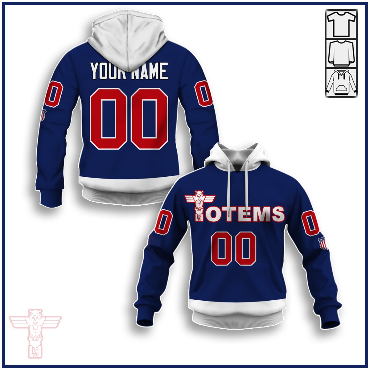 Customize Hoodie, Mask Hoodie Vintage AHL SEATTLE TOTEMS 1960 blue hockey Retro Jersey