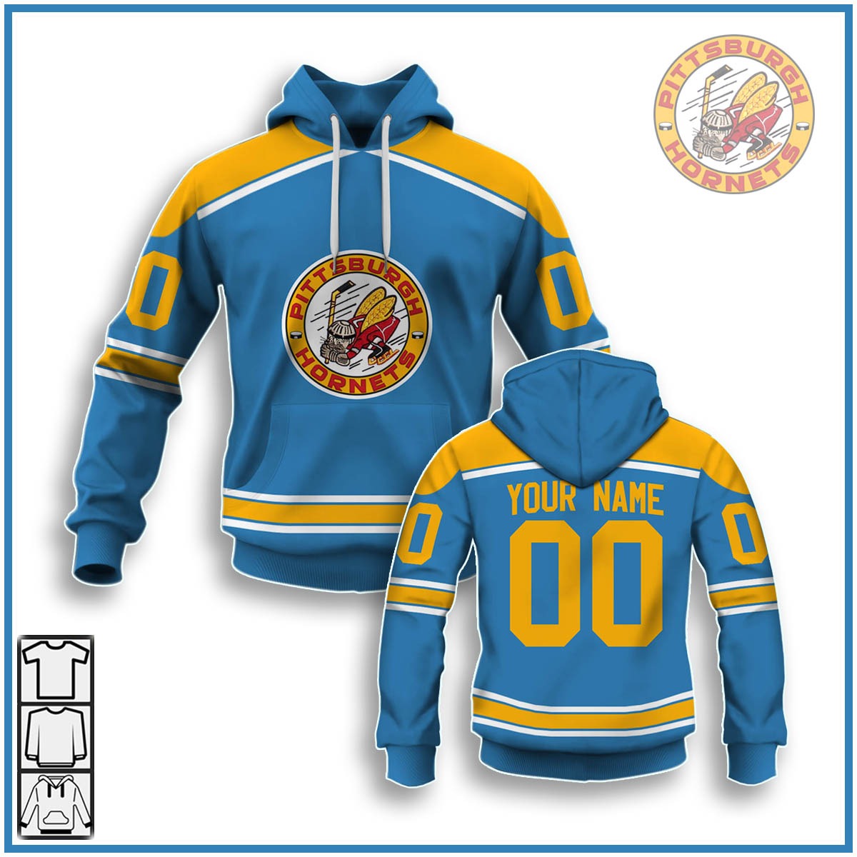 Customize Hoodie, Mask Hoodie Vintage AHL Pittsburgh Hornets 1960 vintage Blue Retro Jersey