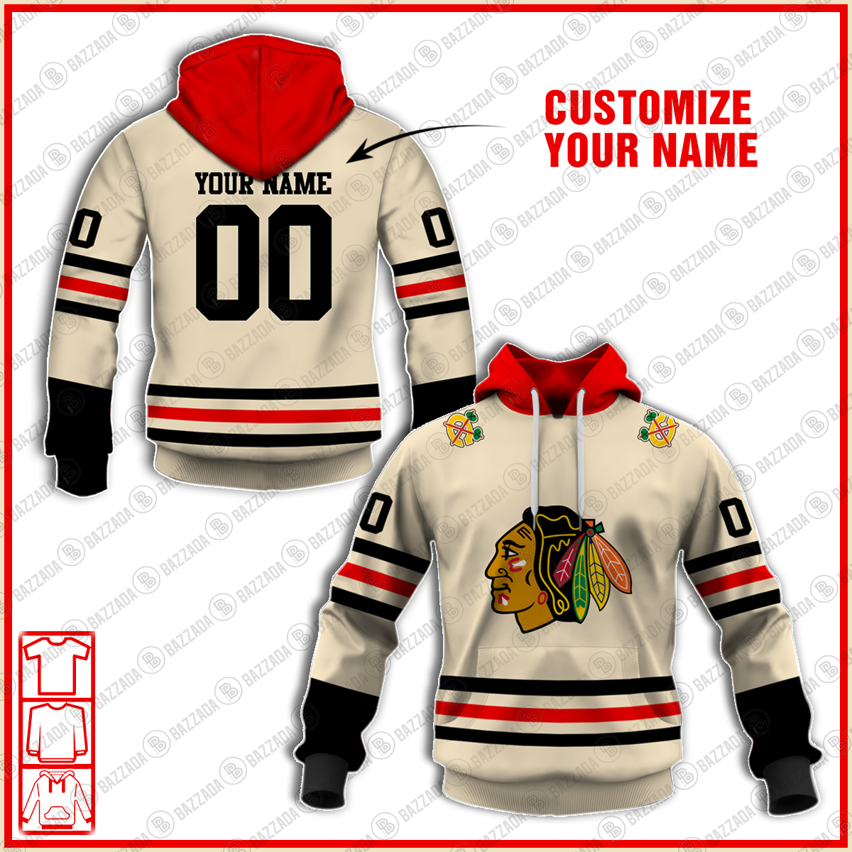 Personalize name and number hoodie 1971-72 Bill White Chicago Blackhawks Game Worn Jersey