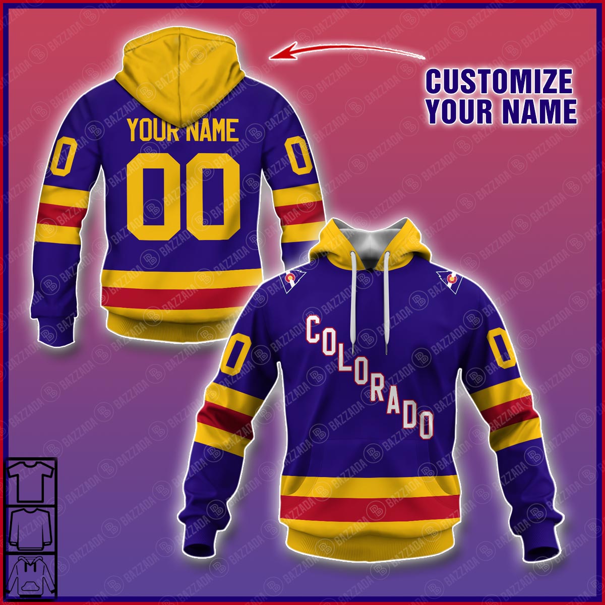 Personalize Name and Number Hoodie, Zip Hoodie Colorado Rockies Blue Hockey jersey NHL (1981-1982)