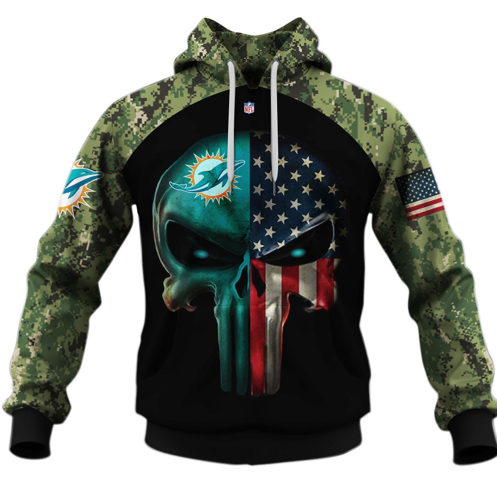 Miami Dolphins Army Camouflage American Flag Punisher Skull Limited Edition 3D All Over Printed Shirts For Men & Women - WinGear.shop - Personalize Your Own New & Retro Sports Jerseys, Hoodies, T Shirts