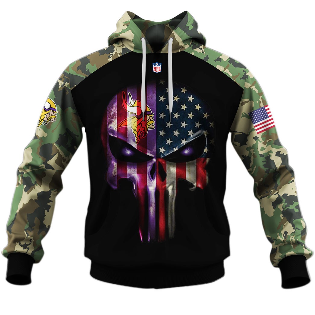 Minnesota Vikings Army Camouflage American Flag Punisher Skull Limited Edition 3D All Over Printed Shirts For Men & Women - WinGear.shop - Personalize Your Own New & Retro Sports Jerseys, Hoodies, T Shirts