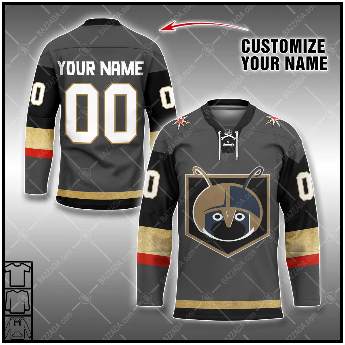 Personalize Name and number Hockey Jersey cartoon character Vegas Golden Knights logo-Atom Ant