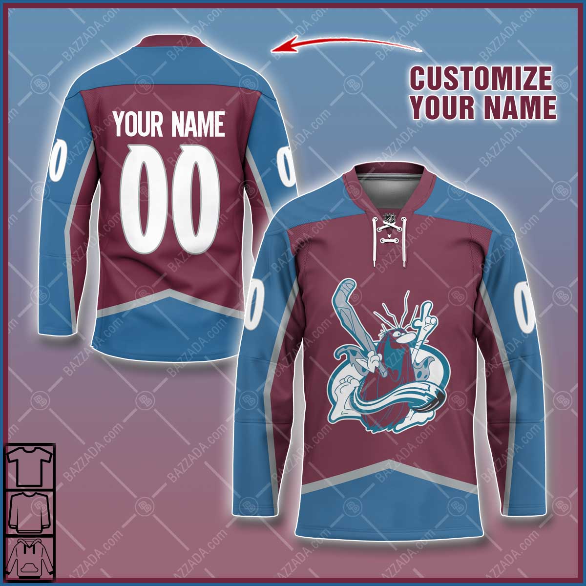 Personalize Name and number Hockey Jersey cartoon character Colorado Avalanche logo-Captain Caveman