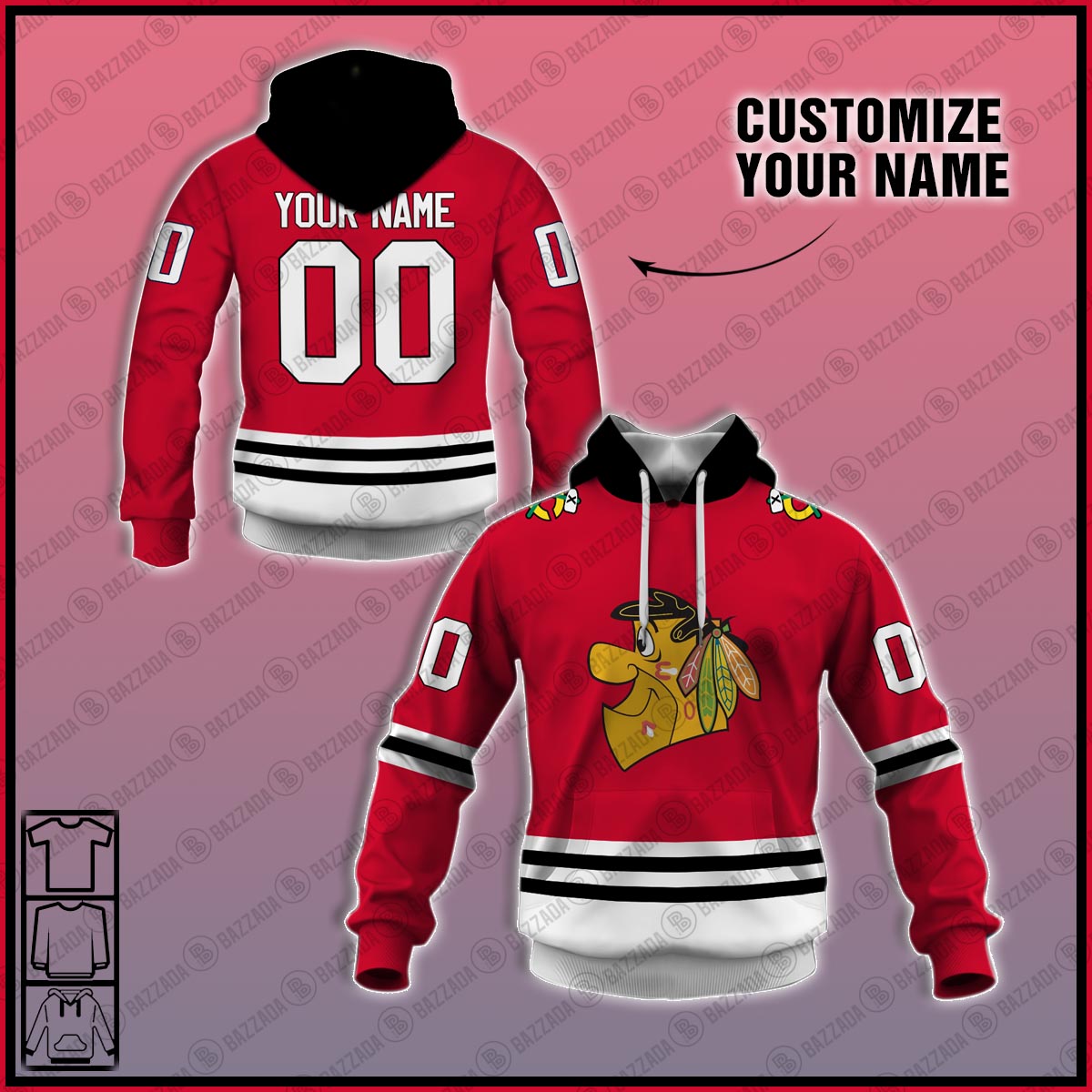 Personalize Name and number Hoodie, zip hoodie, mask hoodie cartoon character Chicago Blackhawks logo-Fred Flintstone