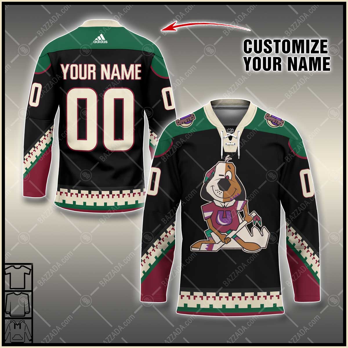 Personalize Name and number Hockey Jersey cartoon character Arizona Coyotes logo-Underdog