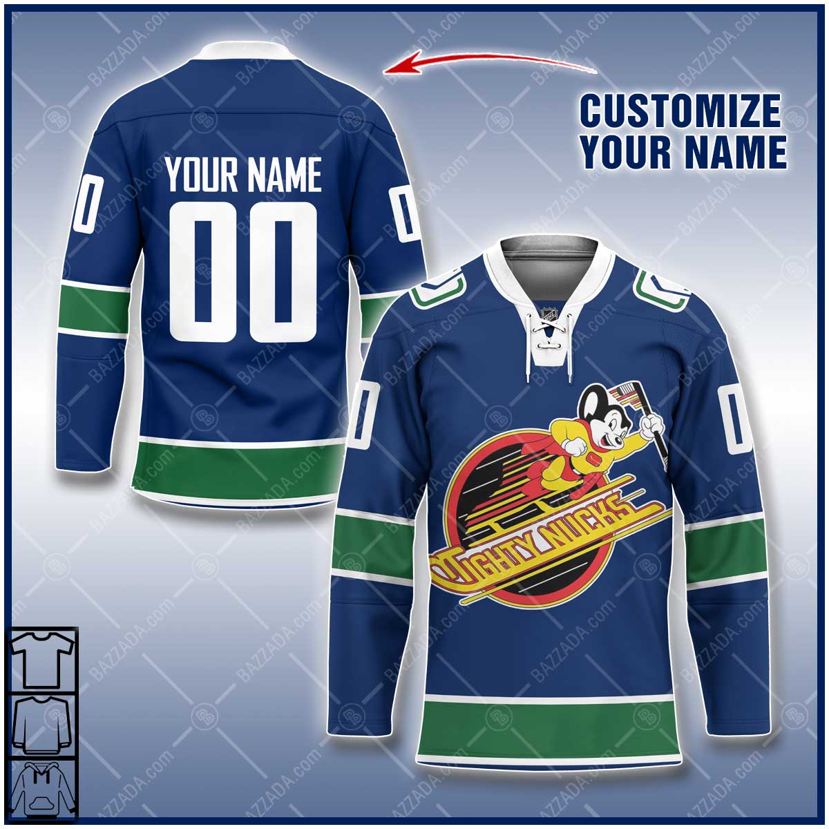Personalize Name and number Hockey Jersey cartoon character Vancouver Canucks logo-Mighty Mouse
