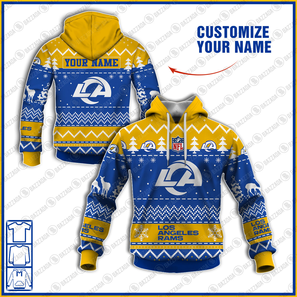 Xmas NFL Los Angeles Rams Personalize name Unisex Sweatshirt , Freece Hoodie, Freece Zipper Hoodie Gift For Thanksgiving Christmas New Year