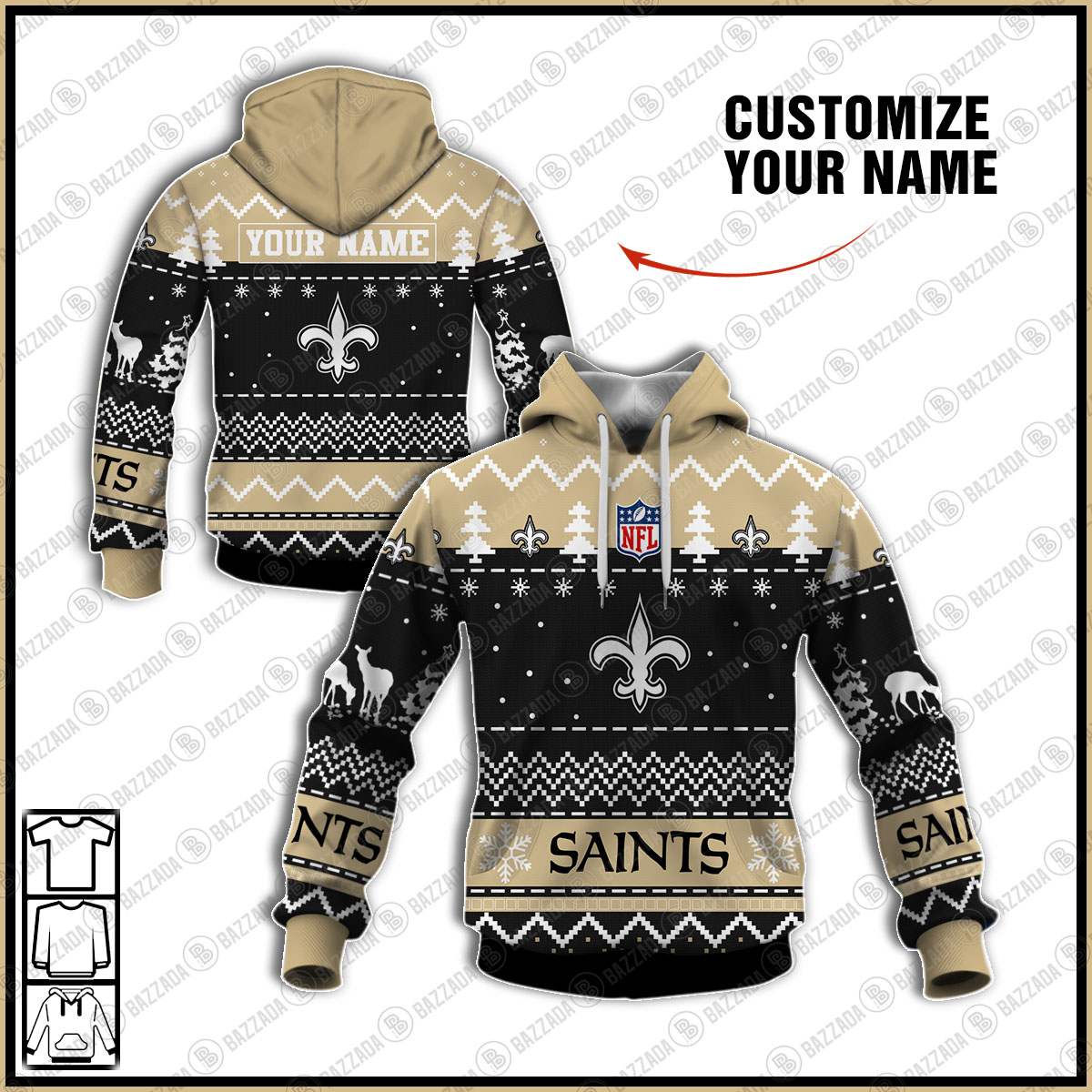 Xmas NFL New Orleans Saints Personalize name Unisex Sweatshirt , Freece Hoodie, Freece Zipper Hoodie Gift For Thanksgiving Christmas New Year