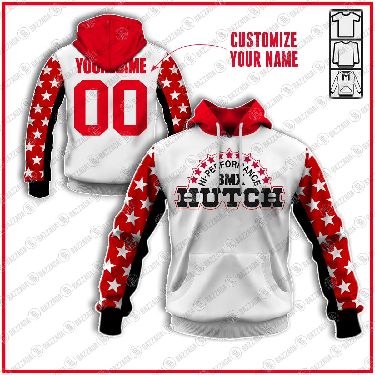 HUTCH TEAM WHITE OLD SCHOOL BIKE JERSEY CLASSIC BMX JERSEY RACE BIKE SHIRT VINTAGE- Personalize name and number