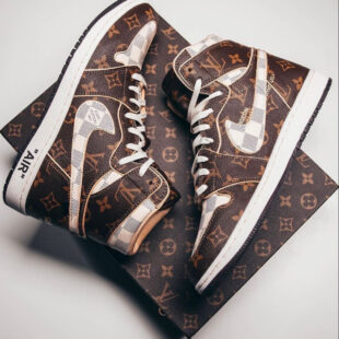 Limited edition Custom Air Jordan 1 x LV x OFF W- Monogram Brown
