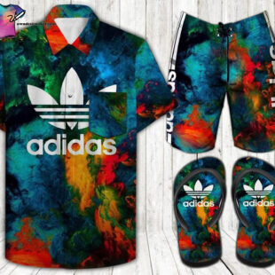 Adidas Color Retro Full Print Hawaiian Shirt Beach Shorts And Flip Flops - Hot Trend Summer