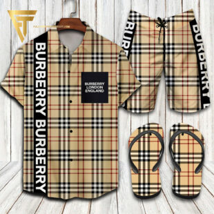 Burberry London England Hawaiian Shirt Beach Shorts And Flip Flops - Hot Trend Summer