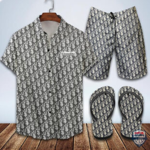 Dior Logo Hawaii Shirt Beach Short And Flip Flops - Hot Trend Summer