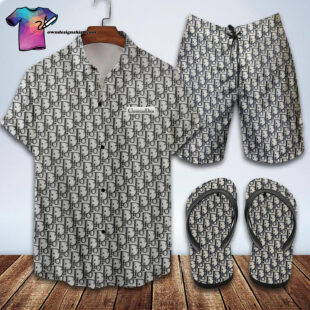 Christian Dior Symbol Full Print Hawaiian Shirt Beach Shorts And Flip Flops - Hot Trend Summer