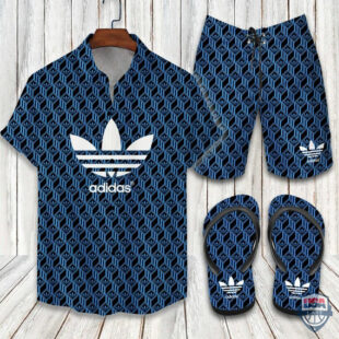 Adidas Logo Hawaiian Shirt Beach Short And Flip Flops - Hot Trend Summer
